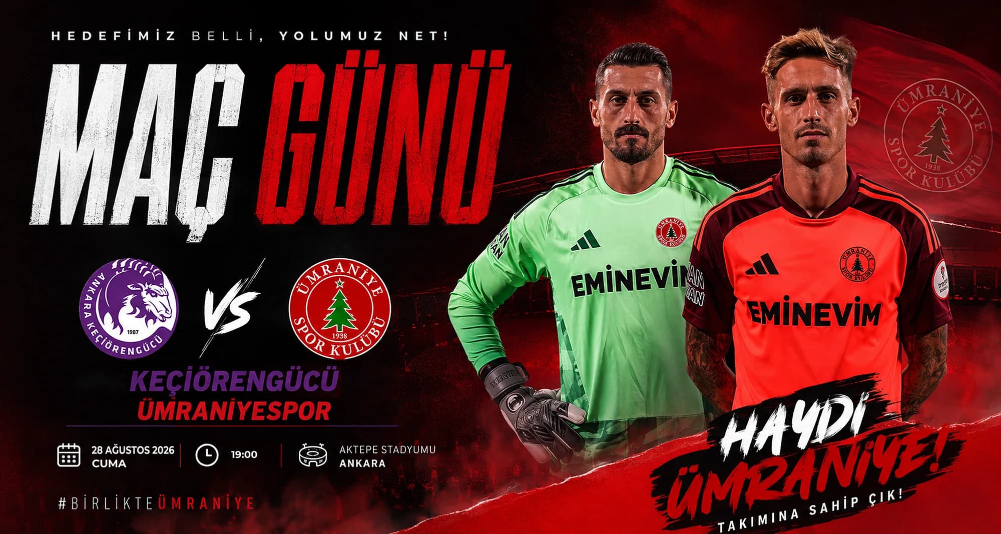 Maç Günü — Muğlaspor · 1 Eylül 2026 · 17:00 · Ümraniye Şehir Stadyumu